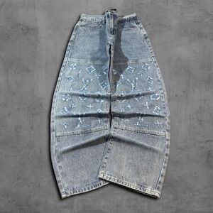 Baggy Light Wash Louis Vuitton Lv Knee Patch Streetwear Jeans
